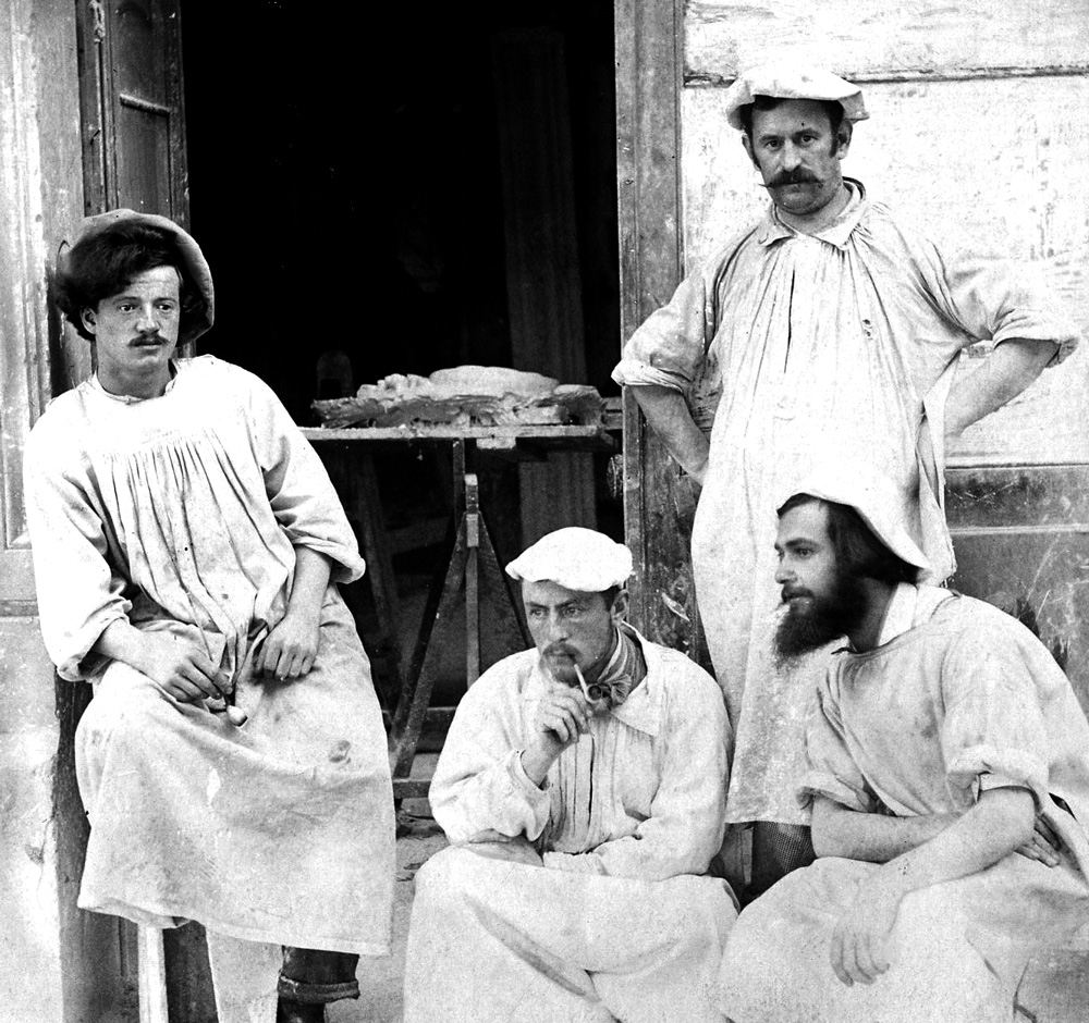Etienne Perincioli (rechts) mit seinen Stukkateur Kollegen in Montreux 1902